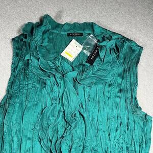 NWT Le Caviar Women's Large Sleeveless Ruffled Blouse Top Large “Peacock Teal”